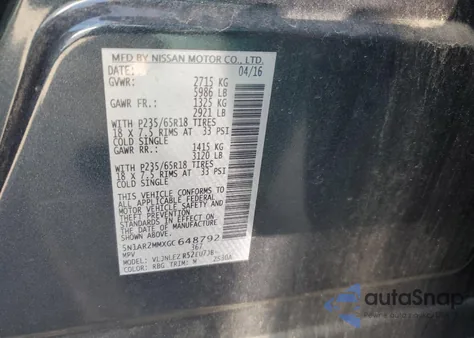 2016 Nissan Pathfinder S z USA, uszkodzony, nr VIN 5N1AR2MMXGC648792